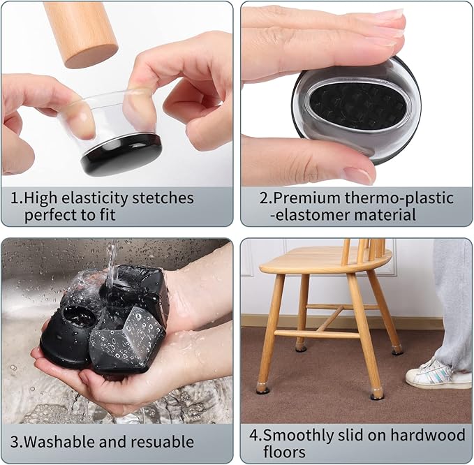 Ezprotekt 24 Pcs Chair Sliders for Carpet, Chair Glides for Carpet, Round Carpet Teflon Furniture Pads, Chair Leg Protectors Caps for Carpet, Furniture Sliders for Table (XL Fit: 1-2/5" to 1-13/20")