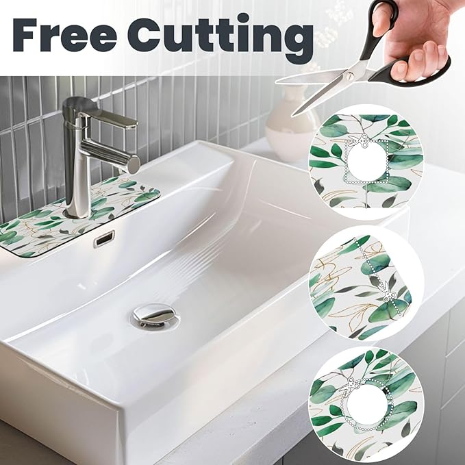 Faucet Draining Mat For Kitchen Sink, Green Leaves Diatom Mud Absorbent Drain Pad For Bathroom Kitchen Sink Splash Guard Drying Mat
