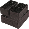 Storage Bins Woven Organizer Set of 4 – Polypropylene Storage Baskets with Metal Frame, Stackable Fabric Boxes for Drawers, Closet, Shelf, Nursery and Office, Brown