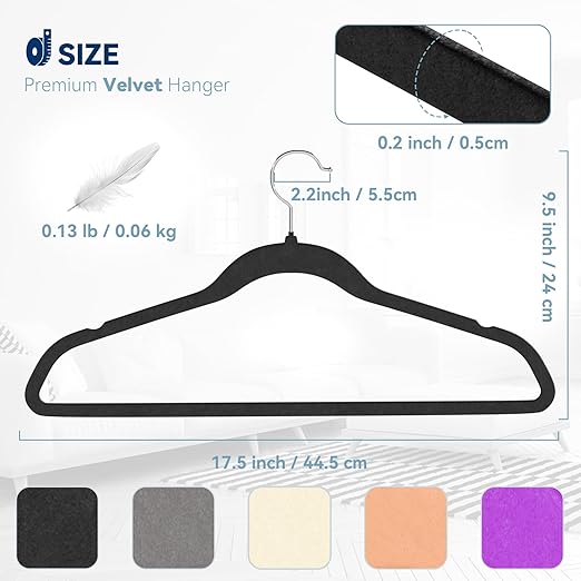 Premium Velvet Hangers 60 Pack, Non Slip Clothes Felt Hanger Heavy Duty for Coat, Premium Slim Space Saving Suit Hangers for Closet Organizer, 360° Rotating Silver Hook