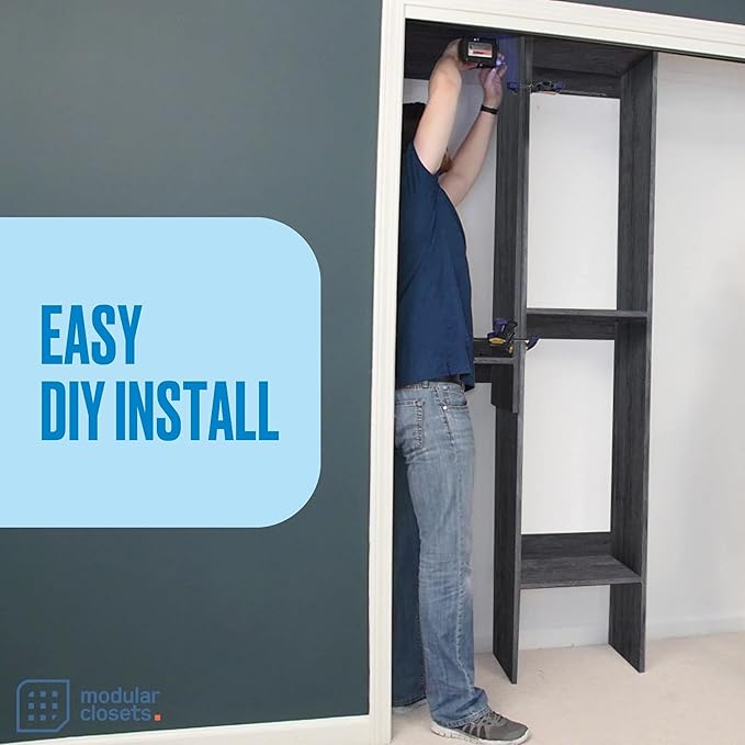 Modular Closet System - Tower With Drawers (4) - Corner Closet Organizer - Storage Shelves (Gray, 25.5 inches Wide)