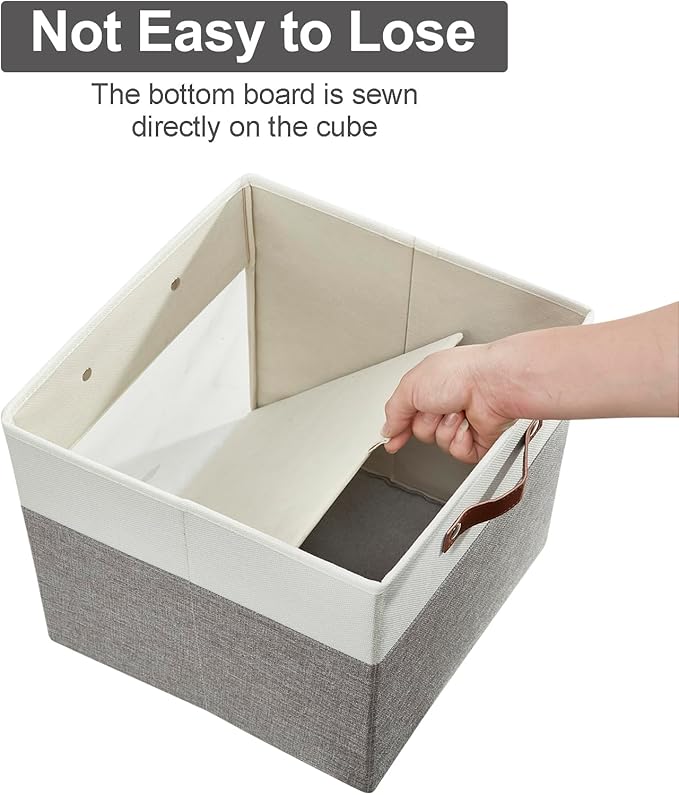 Storage Cubes, 4 Pack Linen Foldable Storage Bins (13 x 13 inch) with Clear Window and 2 Handles, Closet Organizers and Storage for Shelf Closet, Clothes, Books - (Gray and White)