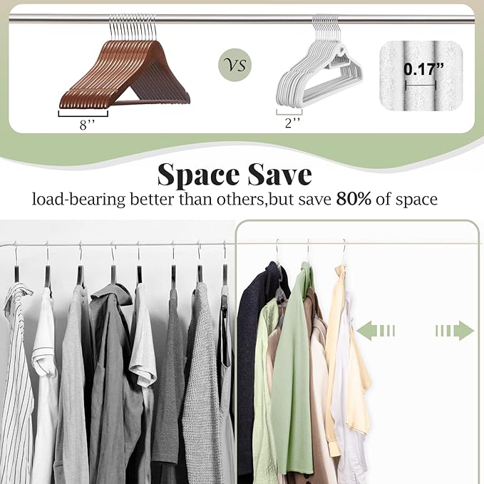 Velvet Felt Stackable Hangers 50 Pack, Non Slip, with 360°Swivel Hook, Ultra Thin and Space Saving for Suits, Shirts, Coats, 15Lbs Capacity Heavy Duty, White
