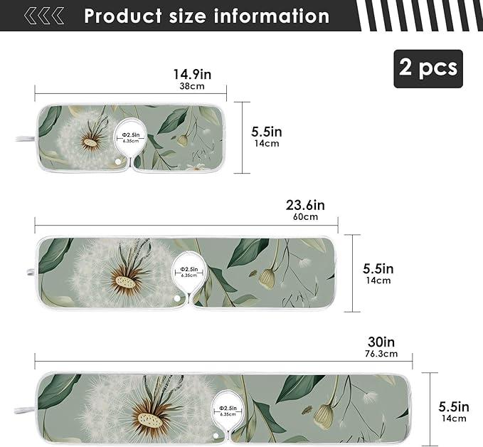 Sink Faucet Absorbing Mat Kitchen Sink Splash Guard Splash Faucet Drip Catcher for Bar RV Bathroom 2PCS 23.6x5.5in Sage Green Dandelion