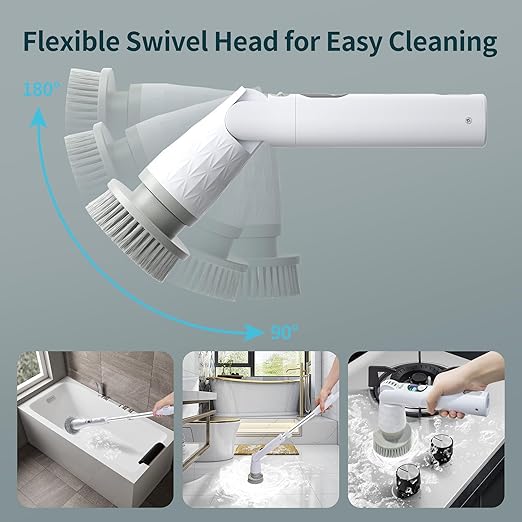 Electric Bathroom Scrubber with Long Handle, Electric Spin Scrubber Brush for Shower, Bathtub, Tile, Floor Cleaning-with Adjustable Handle & LCD Display for Easy Cleaning