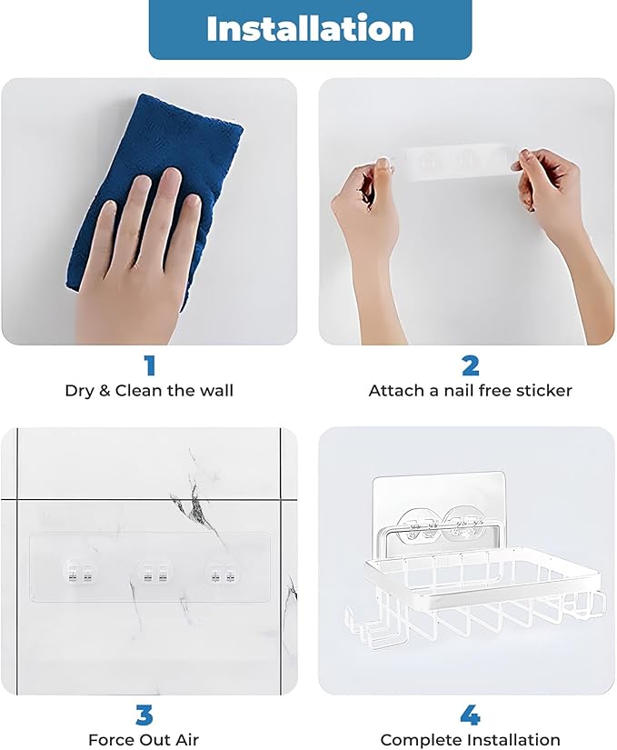 Fab Glass and Mirror shower caddy Bathroom shower organizer (White, Pack of 5)
