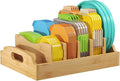 Lifewit Bamboo Lid Organizers for Inside Cabinet, Food Storage Container Lid Holder with 5 adjustable Inserts & 6 Compartments, Lid Storage for Kitchen Pantry Organization, 13.2" X 10"
