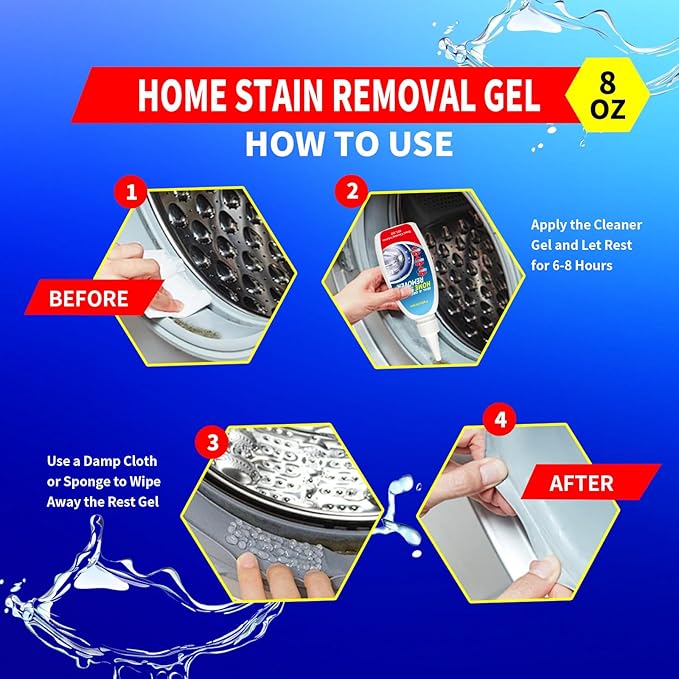 Home Stain Remover Gel – Stubborn Stain Cleaner No Harsh Scrubbing Required (Front Loader Washing Machine Seal Washing Machine Seals, Sinks & Tiles | No-Slip Formula | 8H Penetration)