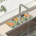 Abstract Leaves Sink Faucet Absorbing Mat Boho Leaves Super Absorbent Fast Drying Mat Sink Gadgets Behind Faucet Sinkmat for Kitchen Bathroom, 15.5"x5.5"