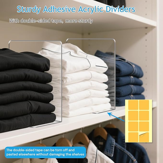 OKPOW Shelf Dividers Closet Organizer - 12" Tall X 11.8" Deep Acrylic Clear Sturdy Separate for Clothes Purse - Adjustable Space Saver Easy Install for Home Organization Enthusiasts 8 Pack