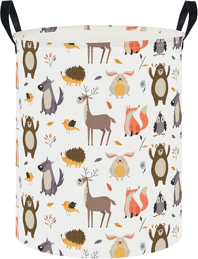 19.7" Laundry Basket,Kids Dirty Clothes Hamper,Waterproof Storage Bin,Room Decor,Gift Baskets,Nursery Hamper(Forest Animal)