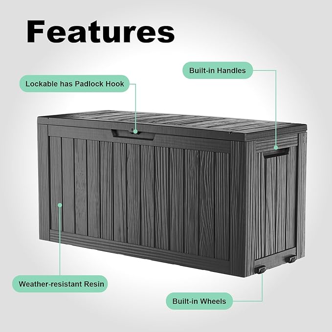 75 Gallon Outdoor Storage Box, Resin Deck Boxes Waterproof, Indoor Outdoor Bin for Package Delivery, Patio Cushions, Gardening Tools, Lockable, UV Resistant
