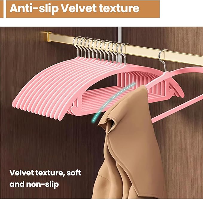 Jiang&Rong 60 Pack Pink Velvet Hangers, Ultra Thin Space Saving Non-Slip Clothes Hangers, No Shoulder Bumps Suit Hangers for Sweaters, Jackets, Pants, Dresses & Shirts, Heavy Duty Velvet Coat Hanger