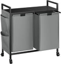 WOWLIVE Double Laundry Hamper with Lid,Rolling Laundry Basket Organizer with Wheels, Iron-Made Laundry Sorter with Top Shelf and 2 Removable Bags,Large Clothes Storage for Room,Gray