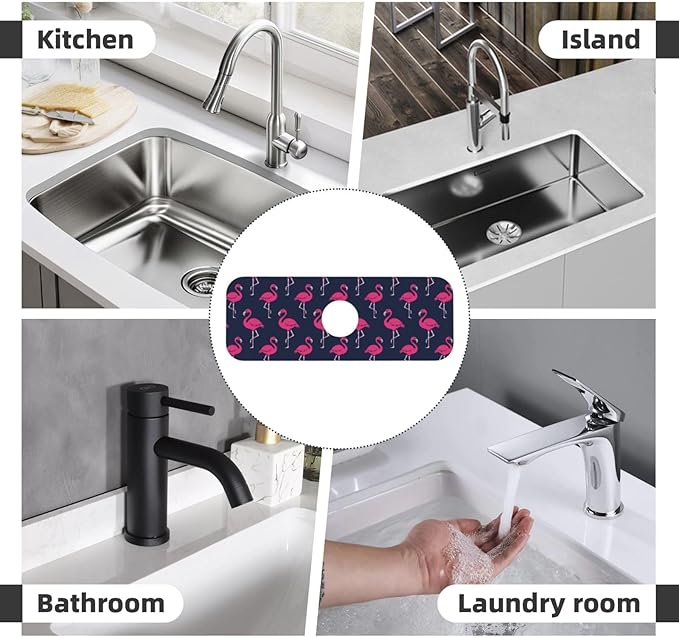 Abstract Summer Tropical Blue Pink Flamingo Flamingos Hawaii Hawaiian Kitchen Sink Splash Guard Faucet Mat Super Absorbent Fast Drying Mat Sink Drying Pad Sink Mat For Kitchen Bathroom (15" X 5.5" )