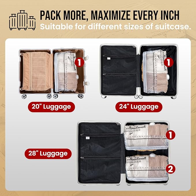 TAILI 6 Pack Cube Vacuum Storage Bags, Medium Size (25x19x11 inch), Vacuum Seal Bags for Clothing, Travel Compression Packing for Clothes, Blankets, Baby Clothes, Travel Essential
