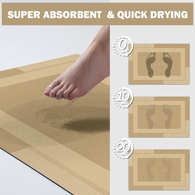 YDKGL Non Slip Bath Mat, Rubber Backing Ultra Thin Bathroom Rugs Fit Under Door Quick Dry Super Absorbent Washable Bath Rug Shower Mat for Bathroom Floor Bathtub Shower Sink, Easy Care Brown 24"x 35"
