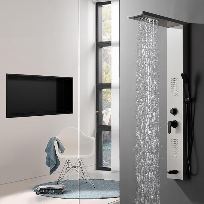 BATHFINESSE Shower Niche 24 x 12, Matte Black Stainless Steel Shower Niche Shelf Recessed for Bathroom Storage No Tile Needed Over Mount Installation