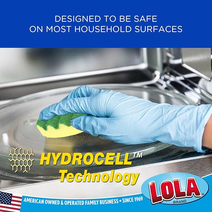 LOLA Heavy Duty Scrub Sponges, 2 Pack, Made in USA, Superior Sponge Lasts up to 4X Longer, Reusable Long Lasting, Next Generation Cleaning