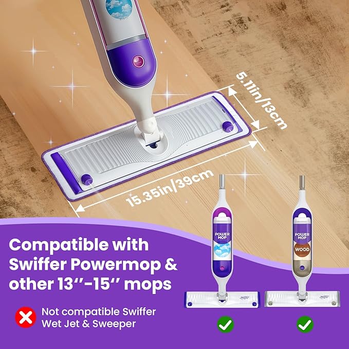Reusable Mop Pads for Swiffer PowerMop,6 Pack Chenille and Microfiber Power Mop Pads Refills for 13 ''-15 '' SprayMop,Machine Washable Pads Replacement for Multi-Surface Floor Cleaning