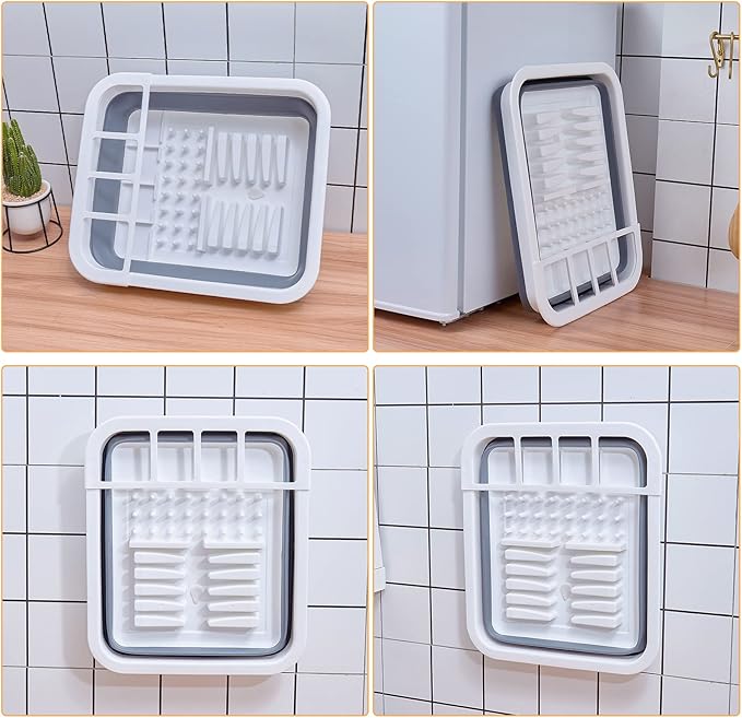Collapsible Dish Drying Rack with Rotating Drain & Plug,Space-Saving Dish Drainers for Kitchen Counter, Portable Dish Rack Over Sink Drying Dinnerware,Travel Trailer RV Camping Essentials