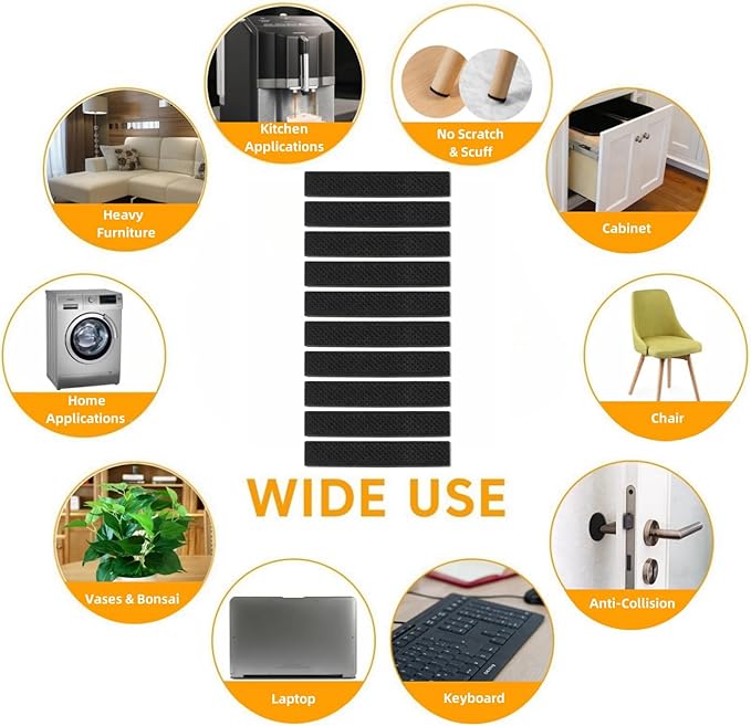 Non Slip Furniture Pads 1/2" x 3" Rubber Strips Self Adhesive Furniture Grippers Chair Leg Pads Rubber Chair Feet Anti Scratches Non Skid Furniture Pad Floor Protectors, 40 Pcs Rectangle
