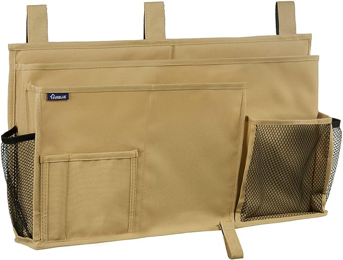 Surblue Bedside Caddy Hanging Bed Organizer Storage Bag Pocket for Bunk and Hospital Beds, College Dorm Rooms Baby Bed Rails,Camp 8 Pockets (Khaki)