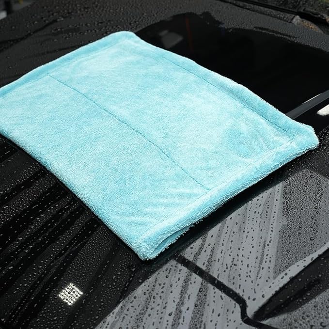 SPTA The Liquid8r - Absorbent 70/30 Blend Microfiber Drying Towel for Cars, Trucks, SUVs, Safe for Detailing + Scratch Free, Twist Loop, 1100gsm, 26.8in x 36.2in, Aqua Blue-MT037