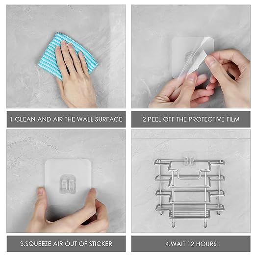 Shower Caddy Adhesive Replacement, Multipurpose Shelf Organizer Hook, Removable Mounting Squares Clear Sticky Pad Tape for Wall (20Pack)