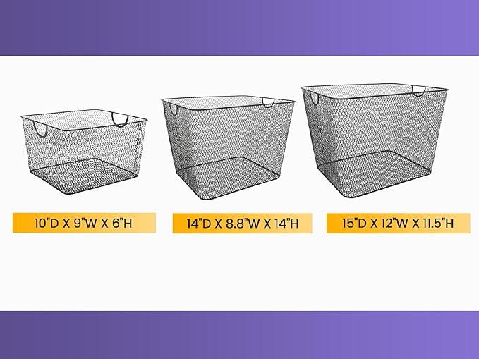 YBM HOME Kitchen Pantry Organizer Wire Basket for Shelves, Cabinets, Pantry, Countertop, Mesh Open Storage Bin Metal Basket for Organizing Food Supplies, 13.3x8.5x6.5