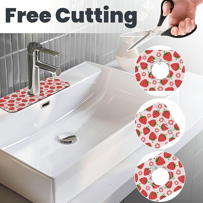 Faucet Draining Mat For Kitchen Sink, Pink Strawberry Diatom Mud Absorbent Drain Pad For Bathroom Kitchen Sink Splash Guard Drying Mat