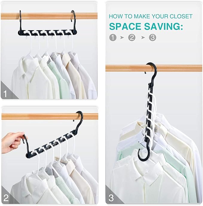 HOUSE DAY Sturdy Plastic Space Saving Hangers Cascading Hanger Organizer Closet Space Saver Multi Hangers for Heavy Clothes, Closet Organizers and Storage,College Dorm Room Essentials (20 Pack Black)