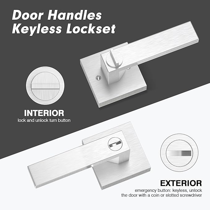 Privacy Door Lever, Heavy Duty Interior Door Handles for Bathroom & Bedroom Privacy Door Lock Handle Keyless Door Knobs in Satin Nickel for Right & Left Sided Doors, 8 Pack