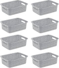 Sterilite 11 Inch Small Weave Open Bin Wicker Storage Basket Home Organizer Tote for Countertops, Bookshelves, and Closets, Cement, 8-Pack
