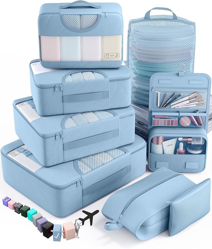 Veken 8 Set Packing Cubes for Travel Essentials, Suitcase Organizer Bags in 4 Sizes, Carry-On Luggage Accessories with Large Laundry & Hanging Toiletry Bag, Must-Have for Airplane, Road Trip & Camping