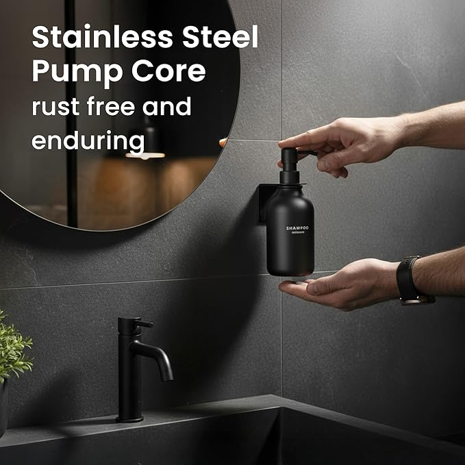 MaisoNovo Black Hand Soap Dispenser Wall Mount Set of 1-16.9 0z Wall Mounted Hand Soap Dispenser Black Plastic Bottle with Black Plastic Pump - Drill Free Secure Mounting