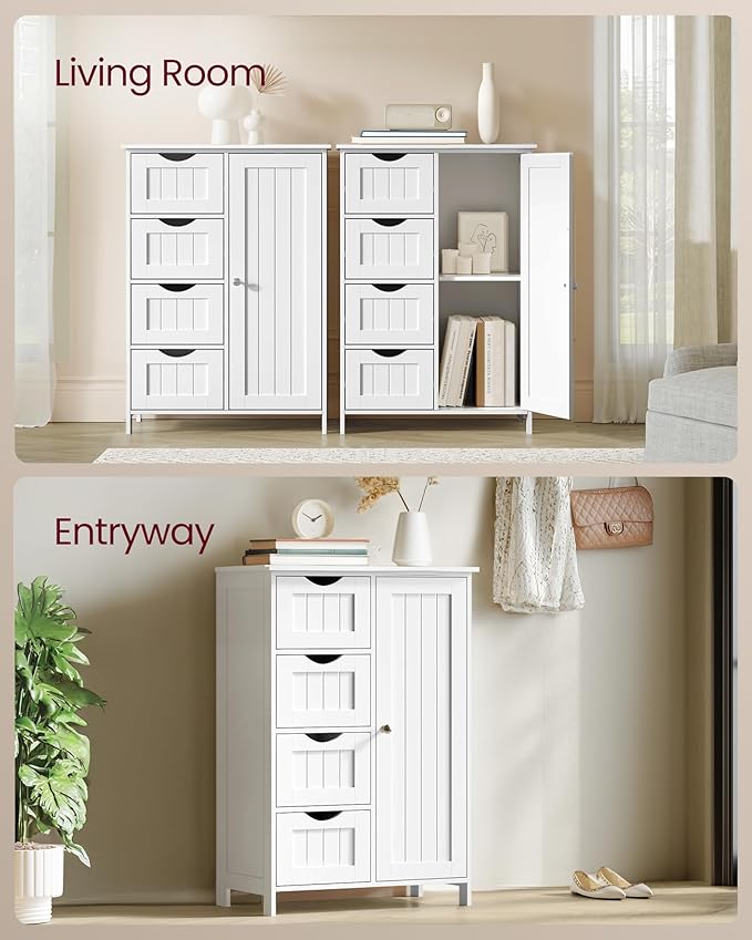 VASAGLE Storage Cabinet with Drawers, Freestanding Floor Cabinet with Door, 13.8 x 25.6 x 35.4 Inches, Adjustable Shelf, for Bathroom, Living Room, Kitchen, Cloud White ULHC042WH01S