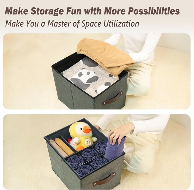 2 Pack Storage Ottoman Shoe Organizer for Closet - Adjustable Dividers Storage Box for Shoes | Clothes | Toy | Blanket, Foldable Foot Stool Small Bench Shoe Cabinet for Living Room & Bedroom