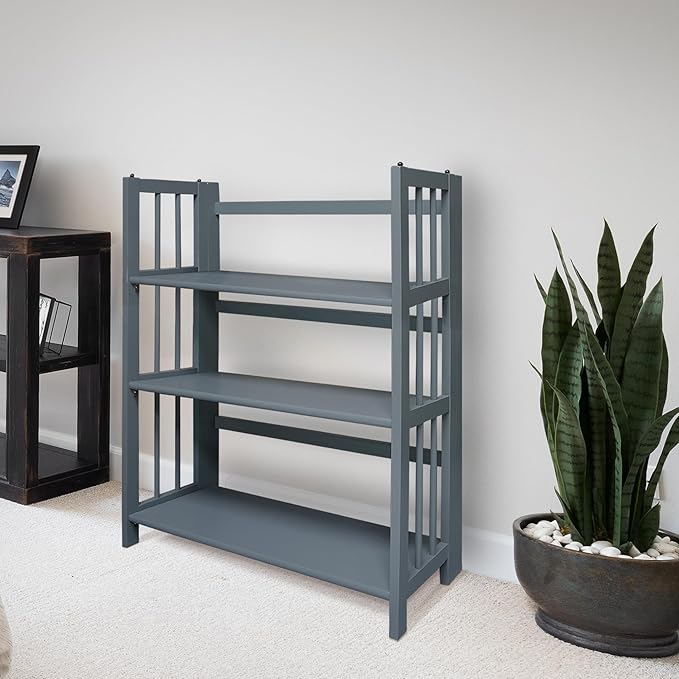 Casual Home 3-Shelf Folding Stackable Bookcase (27.5" Wide)-Slate Gray