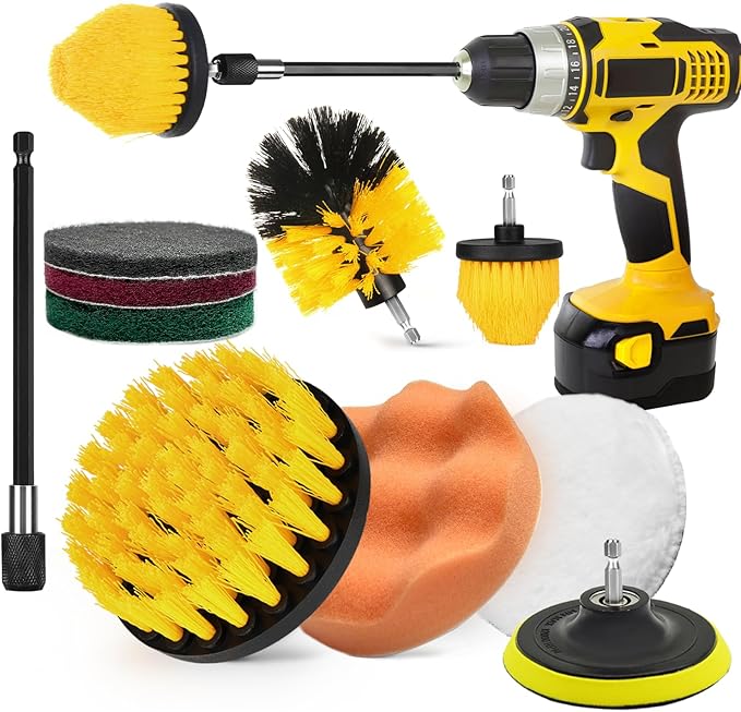 10Pcs Drill Brush Attachment Set, Drill Scrubber Brush Kit Include Scrub Pads, Drill Cleaning Brush Attachment Set for Bathroom, Tub, Tile,Floor, Grout, Boat