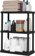 IRIS USA 3-Shelf Light Duty Plastic Storage Shelves, 150lb Capacity, 33" H x 24" W x 12" D, Medium Modular Shelving Unit Storage Organizer for Bathroom, Laundry, Garage & Home, Storage Rack - Black