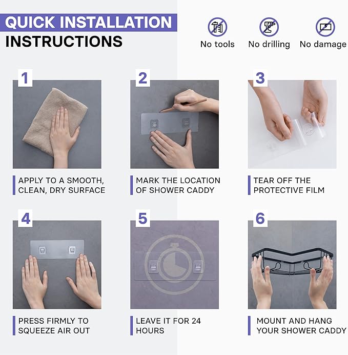 KINCMAX 4 Packs Strong Sticky Waterproof Heavy-duty Wall Adhesives Nail Free Transparent Adhesive Pad No-trace Wall Stick Adhesives Hook Strip for Shower Caddy, Kitchen Racks, Bathroom Storage Shelves