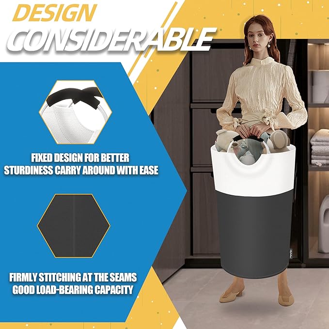 125L Laundry Basket, Collapsible Laundry Hamper with Padded Handles, Waterproof Laundry Bag, Tall Clothes Hamper Stand Up Well, Foldable Laundry Baskets for Easy Storage(Grey)