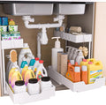 NATURE'S SOURCE 2-Tier Under Sink Organizers and Storage 2 Pack Sliding L-shape Under Cabinet Organizers For Narrow Space Multi-purpose Sink Organizer for Bathroom Kitchen Drawer(White 2 Pack)