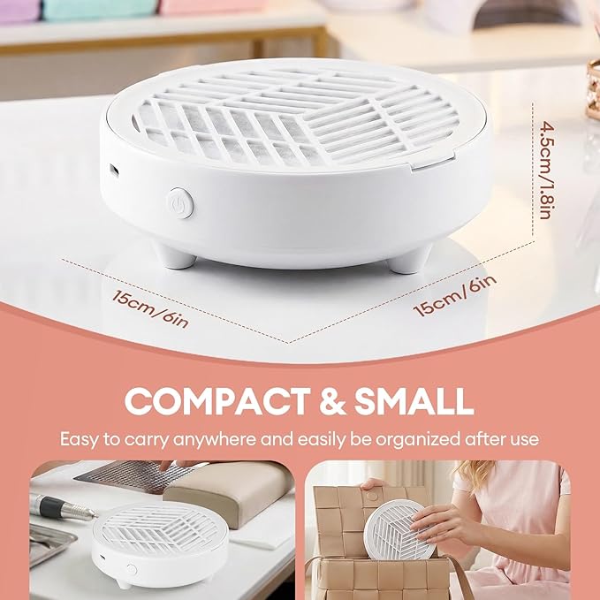 Small Portable Nail Dust Collector : Nail Tech Quiet Mini Vacuum - Nail Fan Dust Collector Vent with Filter Paper Sheets for Nail Art - Professional Nail Tool Supplies
