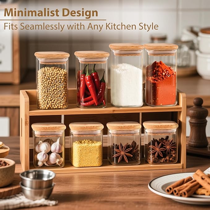 20 Pack 8 oz Square Glass Spice Jars with Lids and Labels – Airtight Small Spice Containers Set, Clear Glass Storage Jars for Seasoning, Spices, Kitchen Pantry Organization