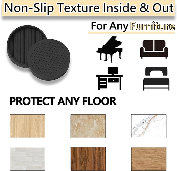 2x2 Round Rubber Furniture Caster Cups, Anti-Sliding Furniture Pads Bed Stopper Floor Protectors with Grip - Protect Any Flooring