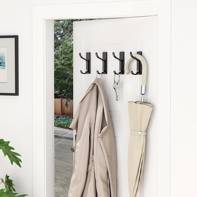 pickpiff Adhesive Wall Coat Hooks - Heavy Duty Stick-On Door Hanger, Metal Hook for Hanging Towel,Purse, Robe, Backpack, Jacket, Clothes - for Bathroom,Dorm, Closet, Kitchen - Black, 6 Pack