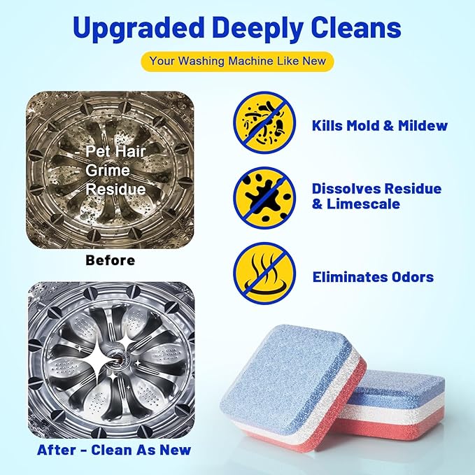 Nunemosk Washing Machine Cleaner -15 Pack, Formulated for Pet Owners | Compatible with HE, Top & Front Load Washer | Septic Safe | Fresh Scent | Removes Residue | Remove Stubborn Pet Hair