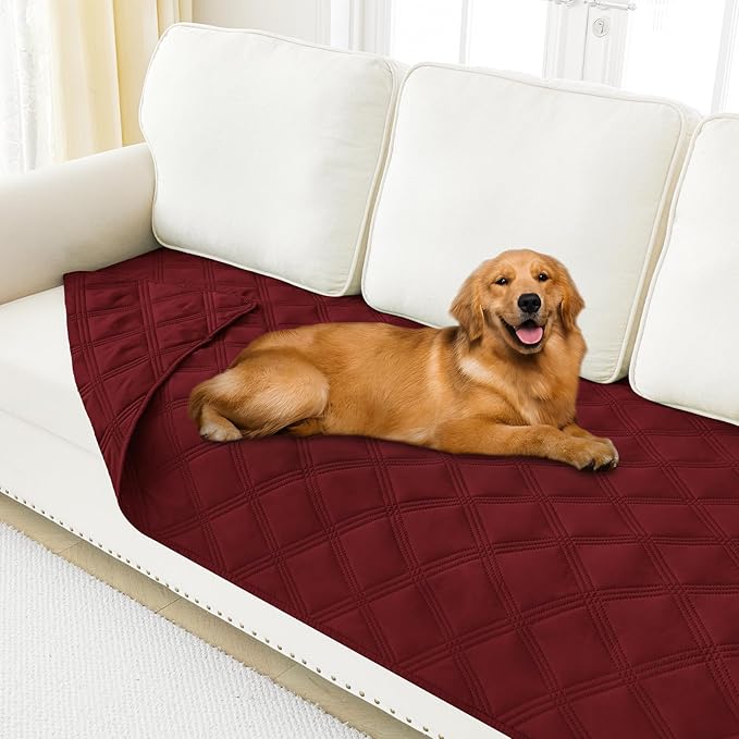 Smiry Waterproof Dog Bed Cover Blanket 40x80, Soft Reversible Pet Blanket, Washable Leakproof Cats Dogs Couch Cover for Sofa, Couch, Furniture, Lattice, Wine Red/Wine Red